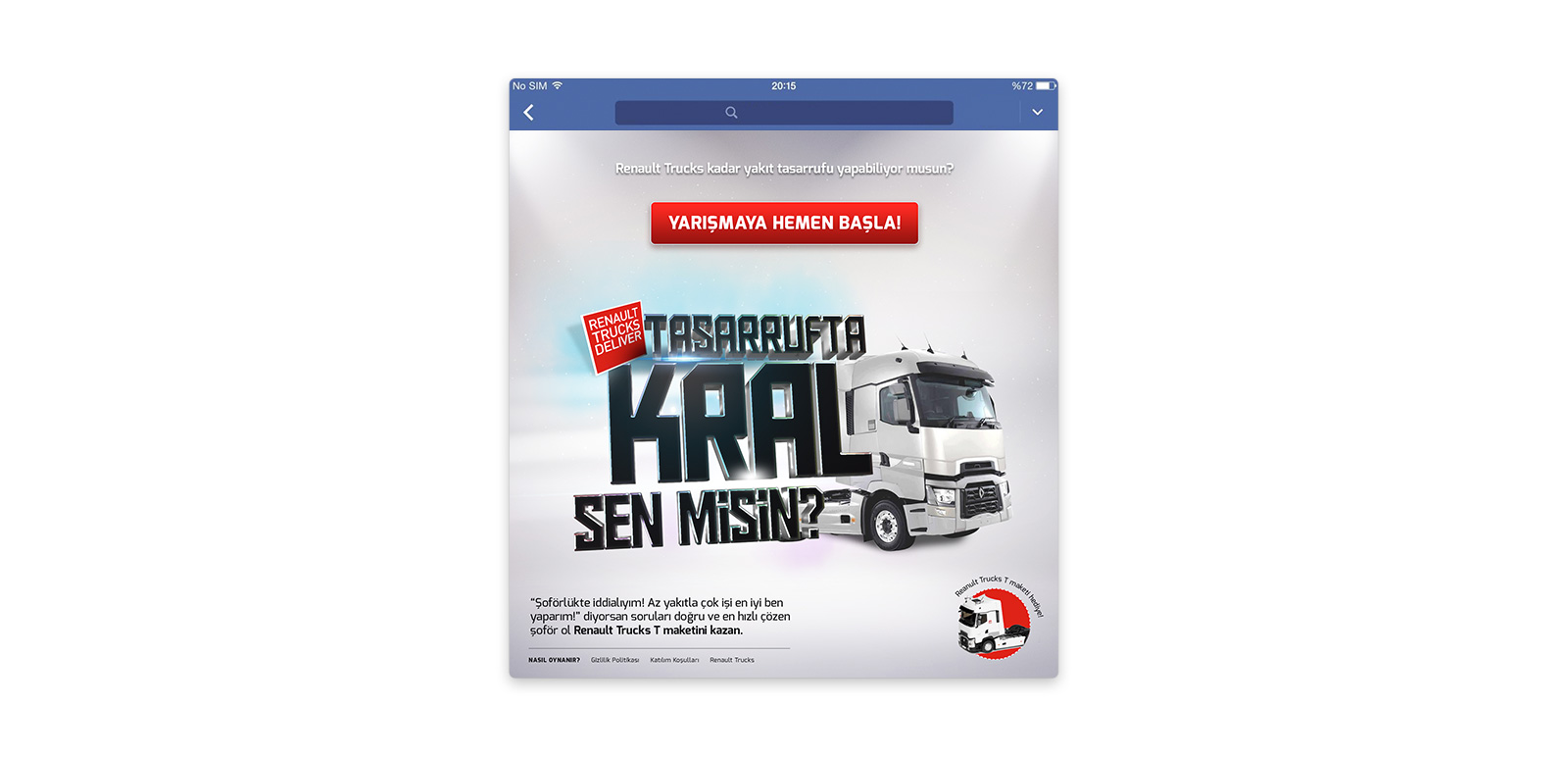 Renault Trucks Turkey - Tasarrufta Kral Sen Misin? FB App 1